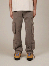 LIGHT BROWN WASHED DOUBLE POCKETS CARGO PANTS