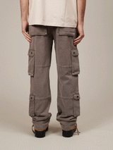 LIGHT BROWN WASHED DOUBLE POCKETS CARGO PANTS