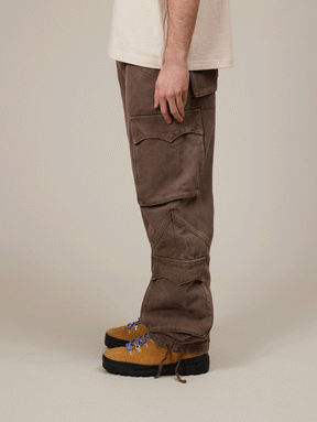 BROWN WASHED DECONSTRUCTED CARGO PANTS - Mosquets