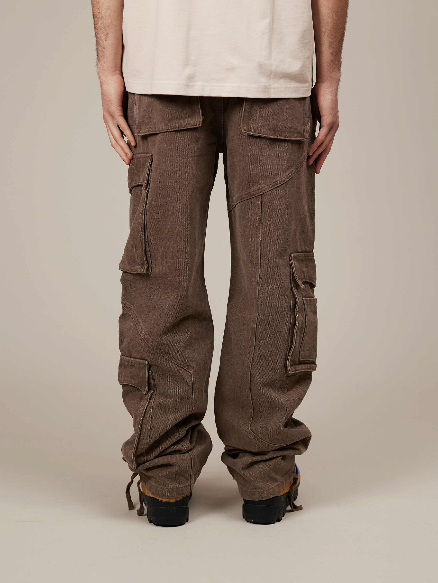 BROWN WASHED DECONSTRUCTED CARGO PANTS - Mosquets