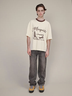 CREAM BROWN CONTRAST COLLAR T-SHIRT "VACATION"