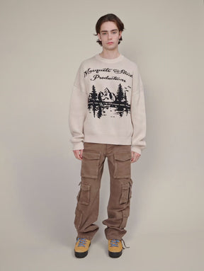 CREAM KNIT SWEATER "PRODUCTIONS"