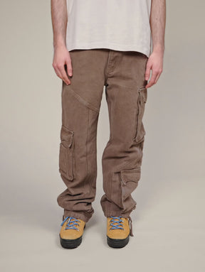 BROWN WASHED DECONSTRUCTED CARGO PANTS