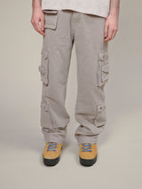 LIGHT BEIGE WASHED DOUBLE POCKETS CARGO PANTS