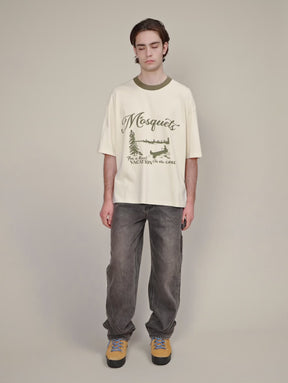 CREAM OLIVE CONTRAST COLLAR T-SHIRT "PRODUCTIONS"