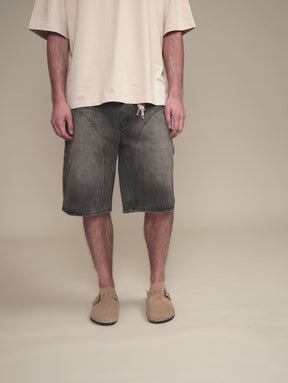 GREY WASHED DENIM JORTS "V1"