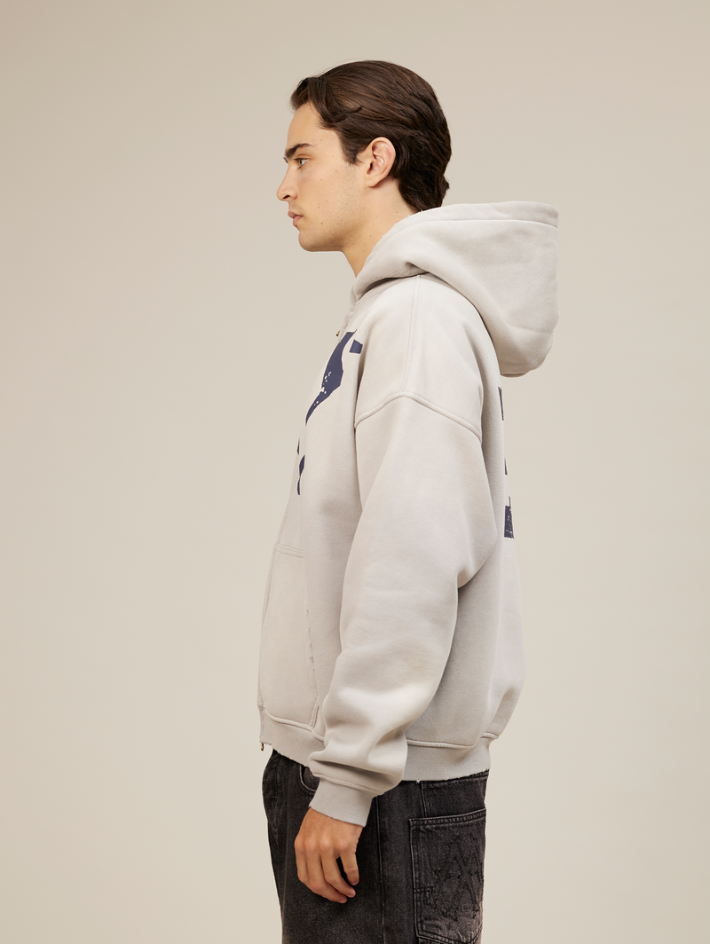 LIGHT GREY SUNFADED ZIP HOODED "NY"