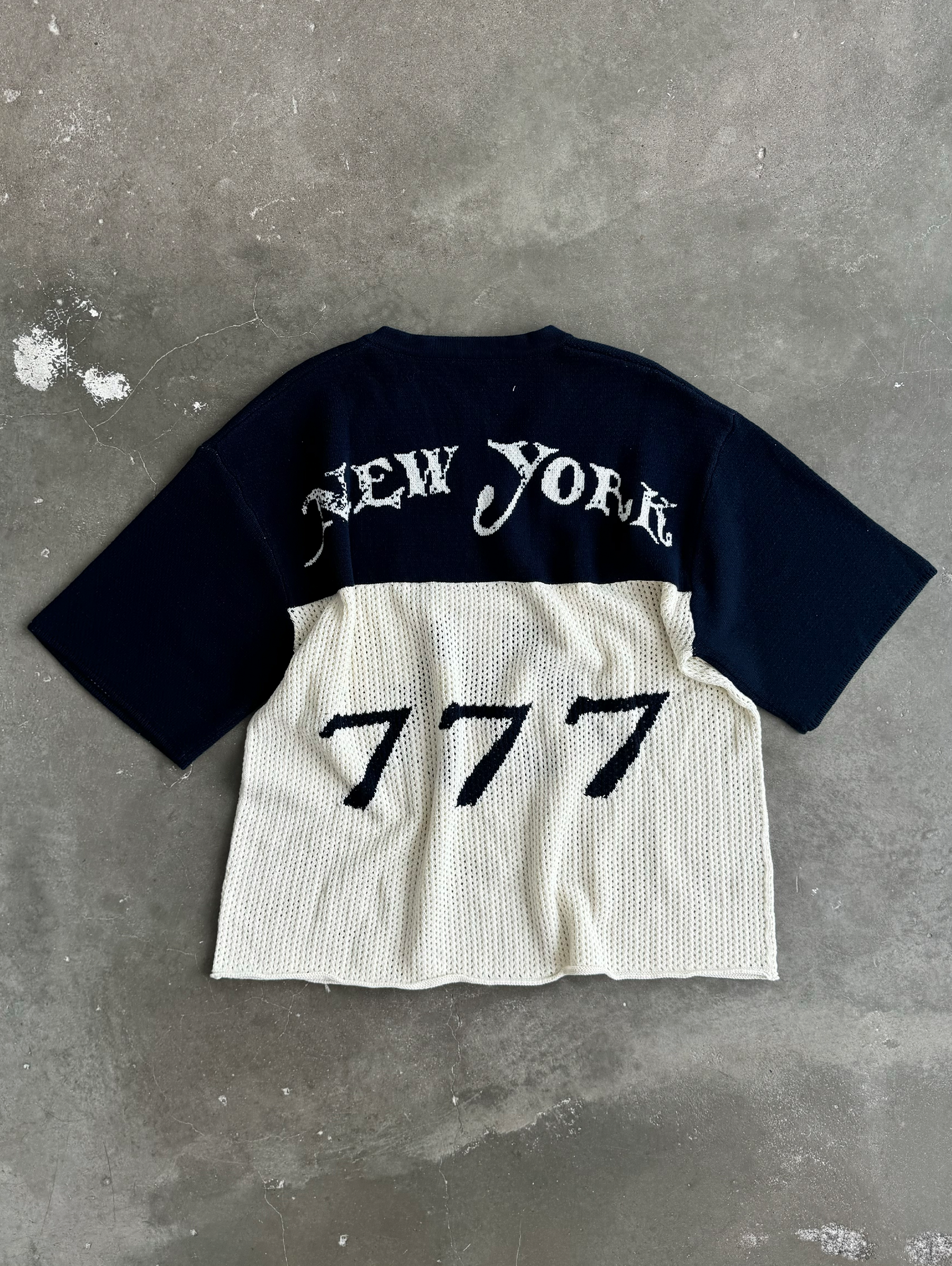 CONTRAST WHITE BLUE KNIT FOOTBALL JERSEY "M"