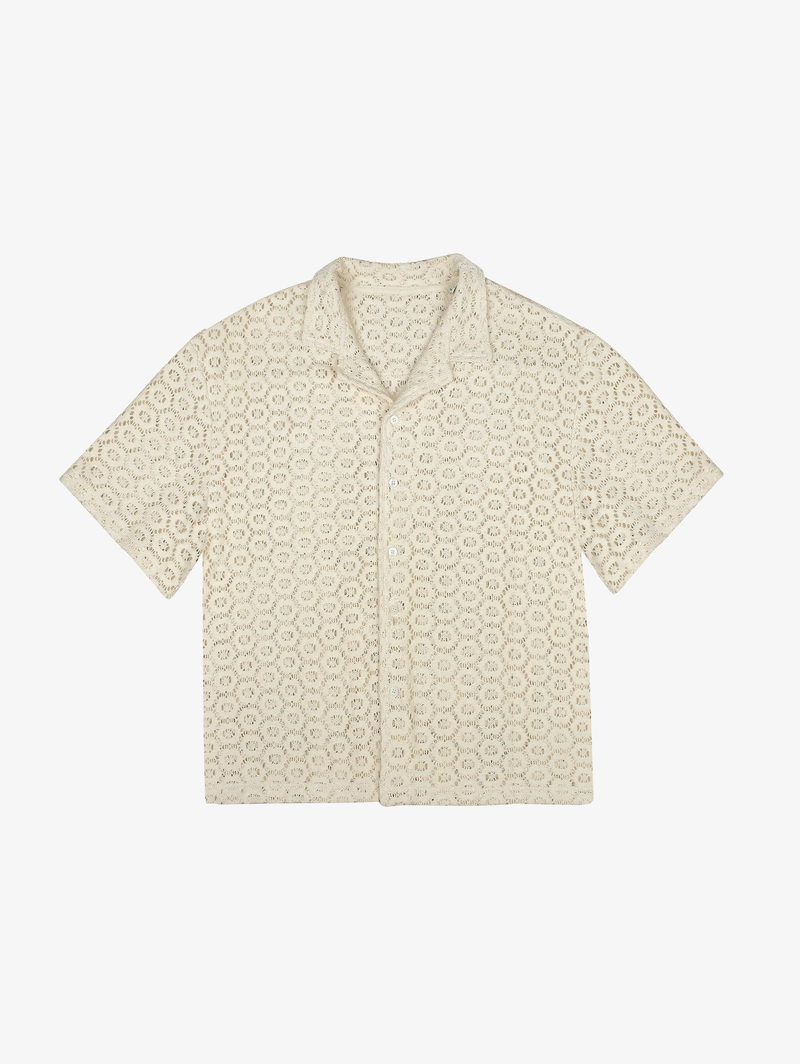 CREAM WHITE CROCHET RESORT SHIRT