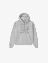GREY MELANGE ZIP HOODED "NEW YORK SEAL" - Mosquets