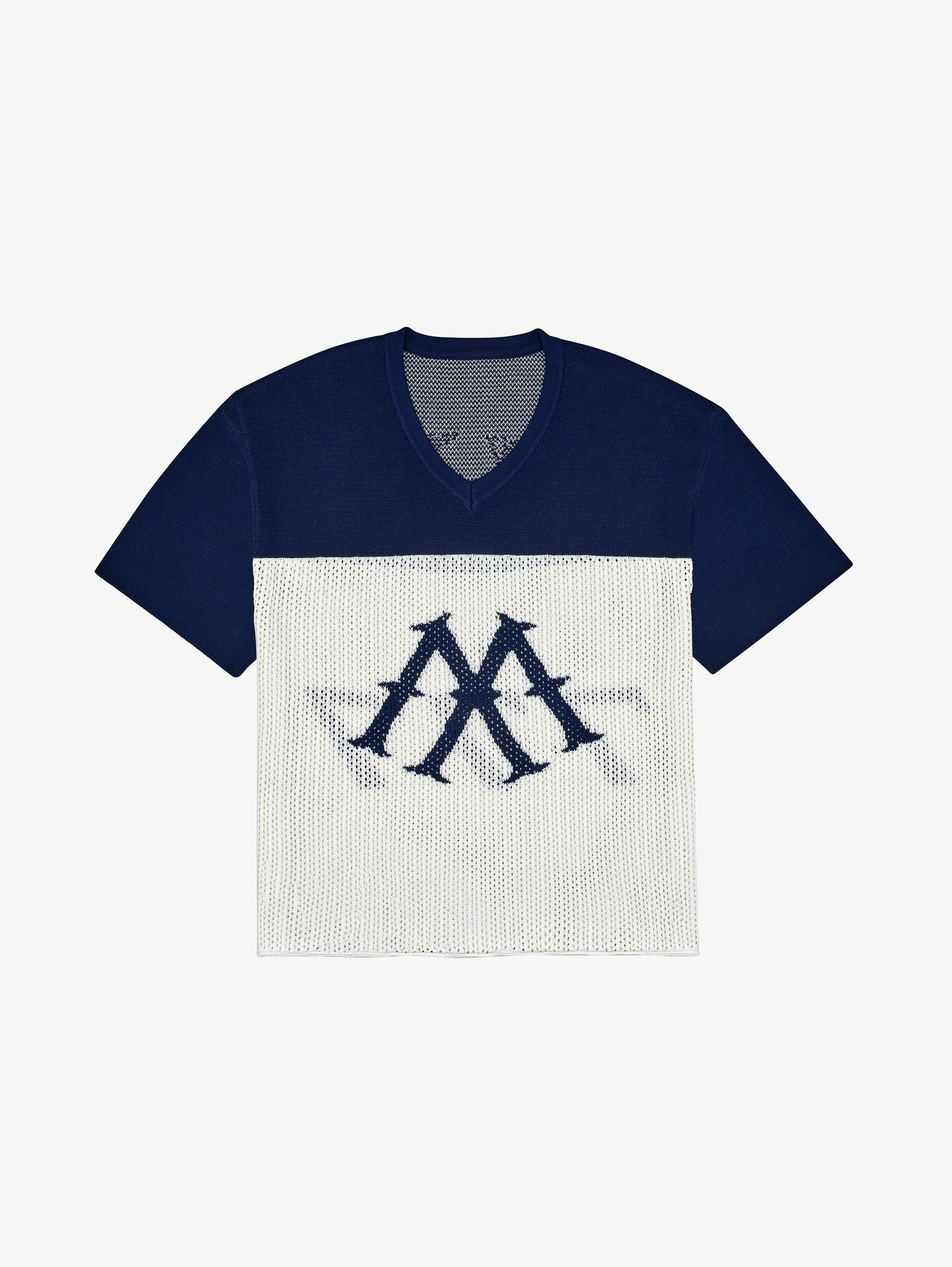 CONTRAST WHITE BLUE KNIT FOOTBALL JERSEY 