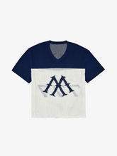 CONTRAST WHITE BLUE KNIT FOOTBALL JERSEY "M"