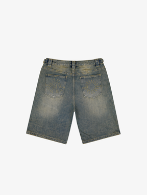 DIRT BLUE WASHED DENIM JORTS "SUN"