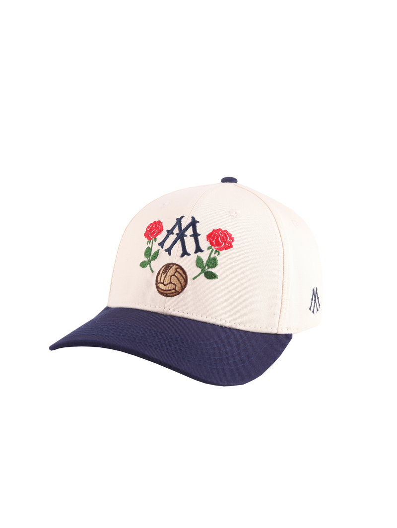 CREAM CONTRAST BLUE BASEBALL CAP "SOCCER & ROSE"