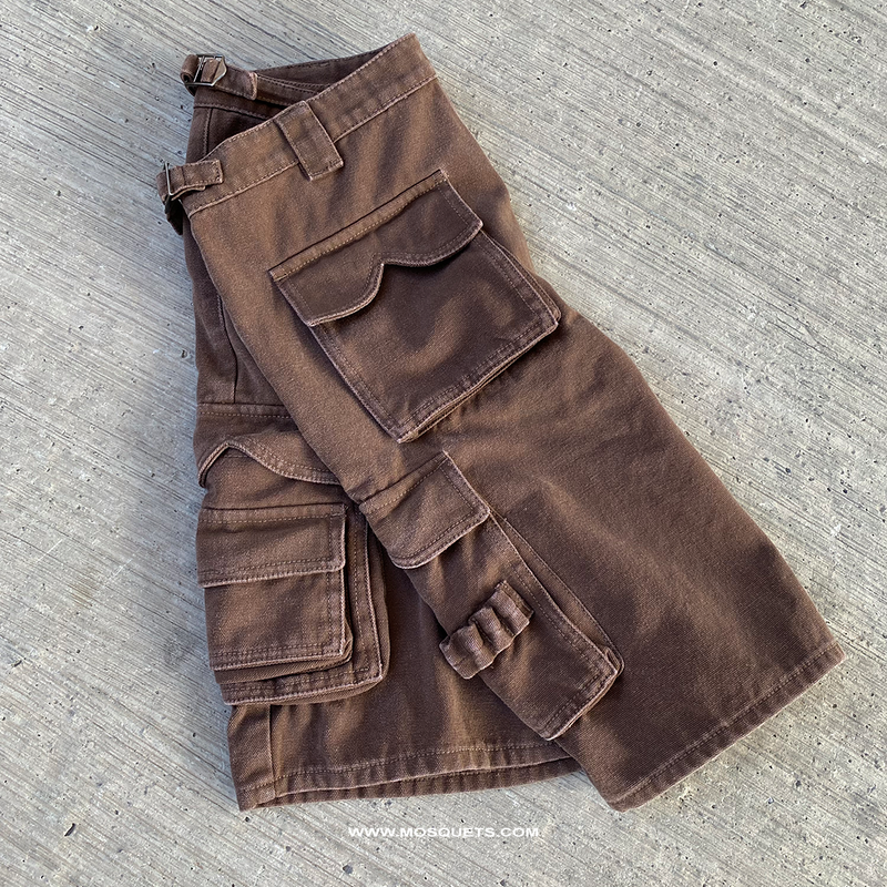 BROWN WASHED CARGO SHORTS - Mosquets